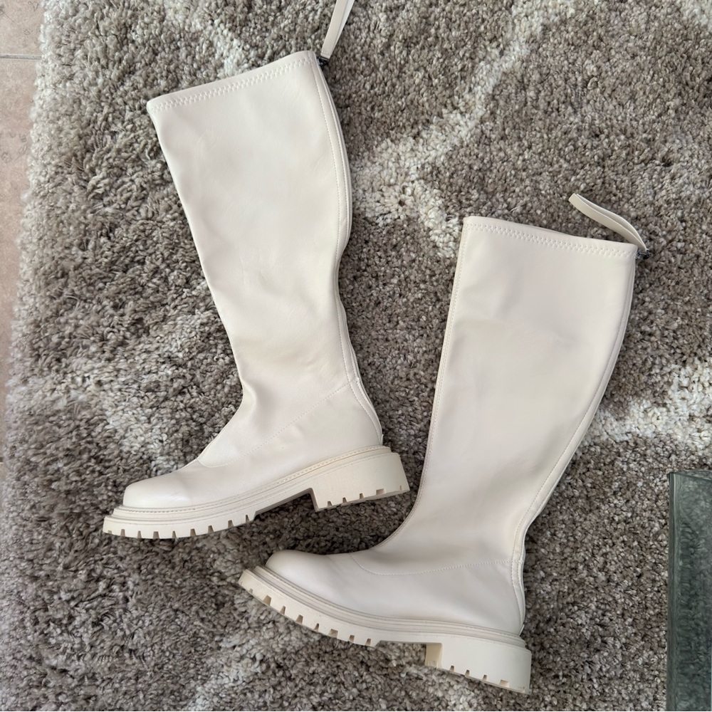 NEW Cream Platform Knee-High Boots